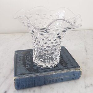 Vintage Duncan Miller Clear Glass Hobnail Ruffled Edge Vase